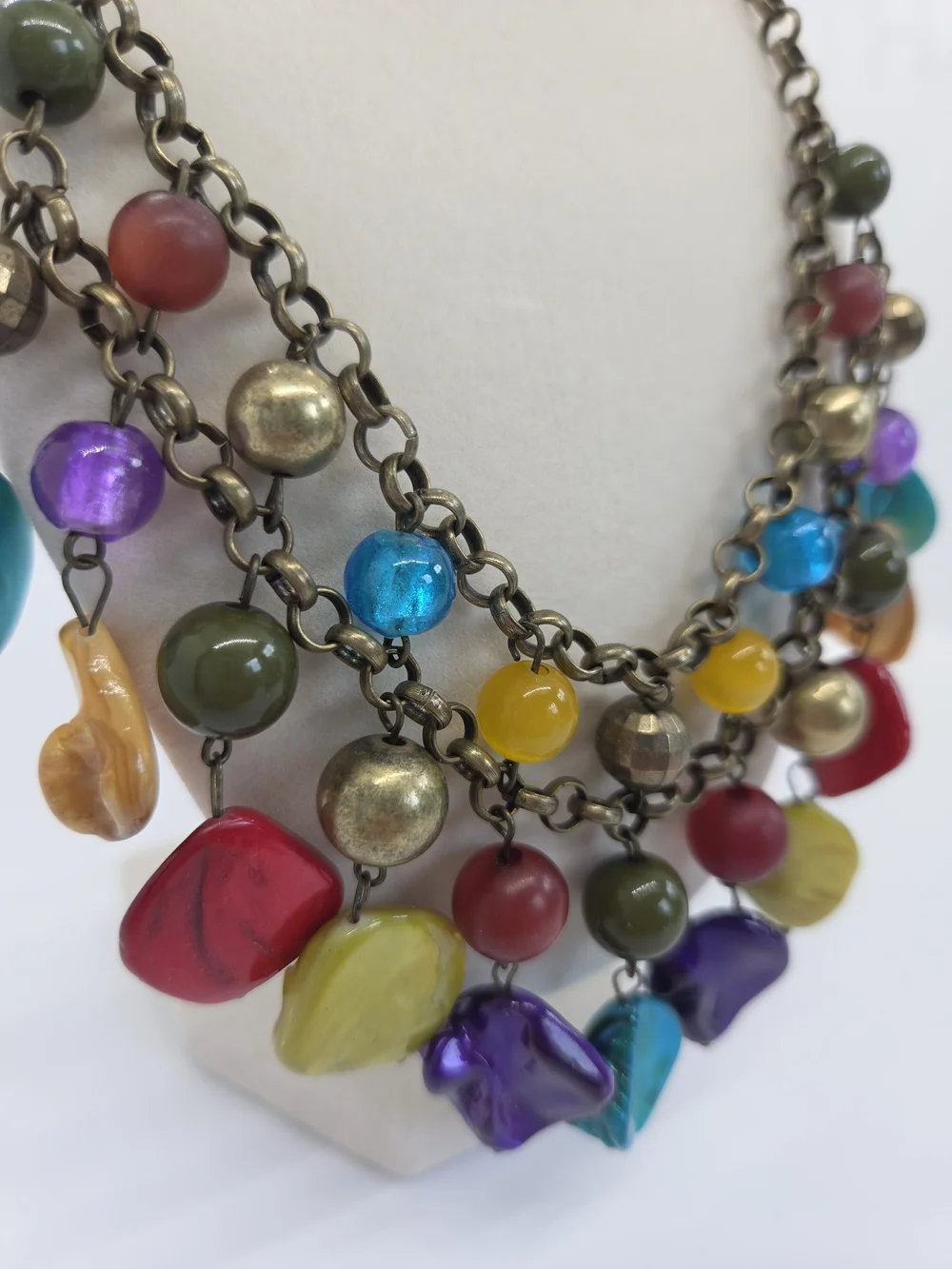 Vintage Multicolor Bead Drop Necklace - Women Jewelry